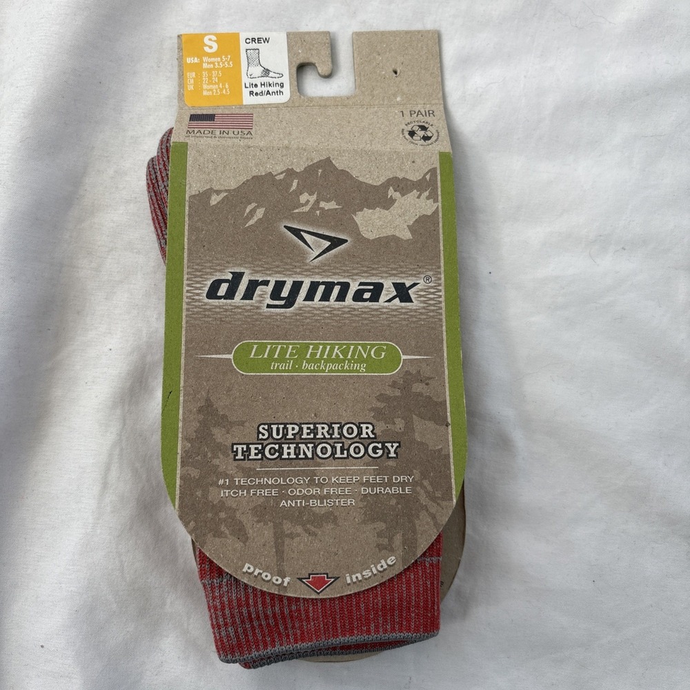 Drymax Lite Hiking Crew Socks Red/Anth Small Woman‎ 5-7 Men 3.5-5.5 Trail
